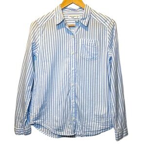 Abercrombie Kids Button Up Shirt 13/14 Blue White Striped Long Sleeve Preppy Top